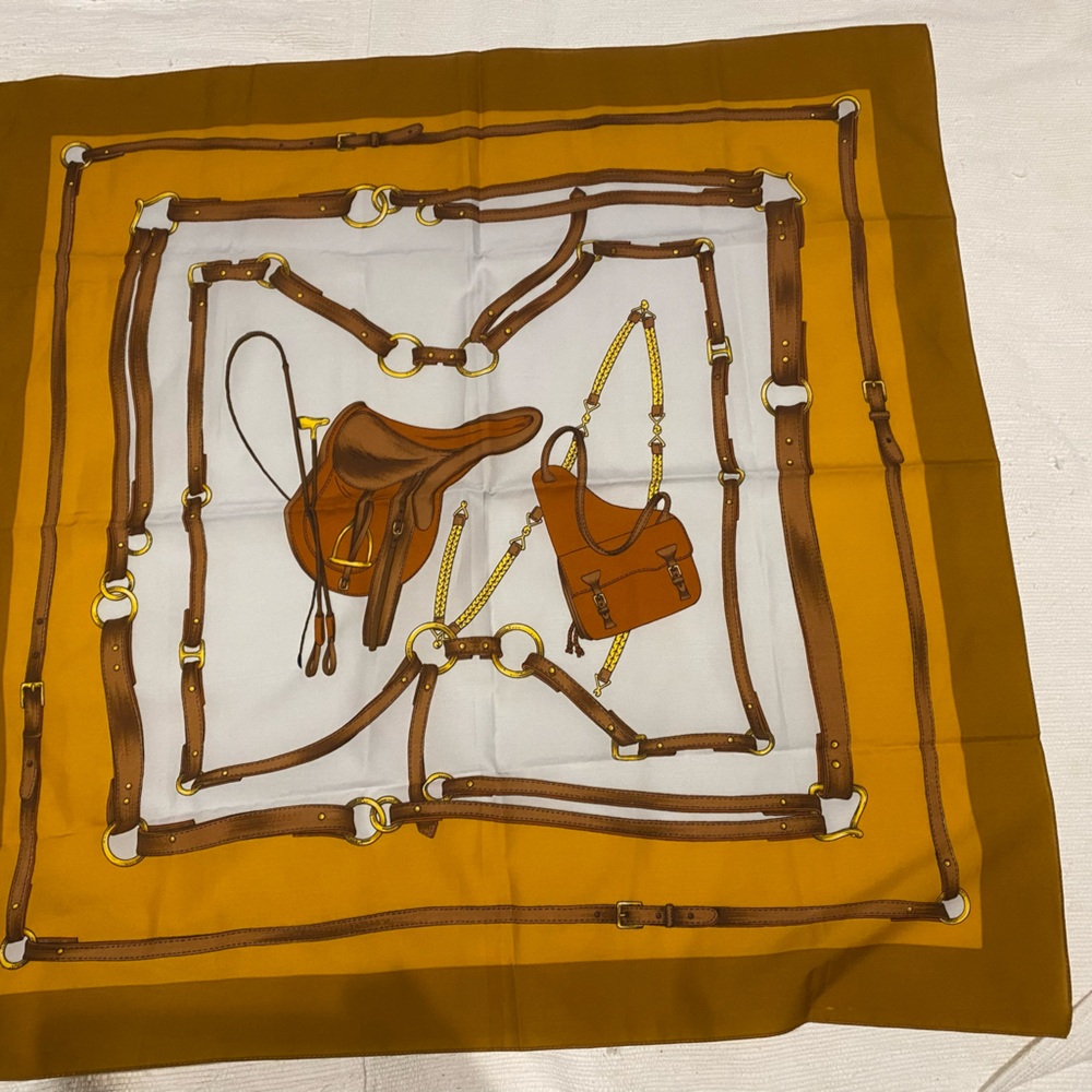 Gold & Tan Horse Riding Theme Scarf Square